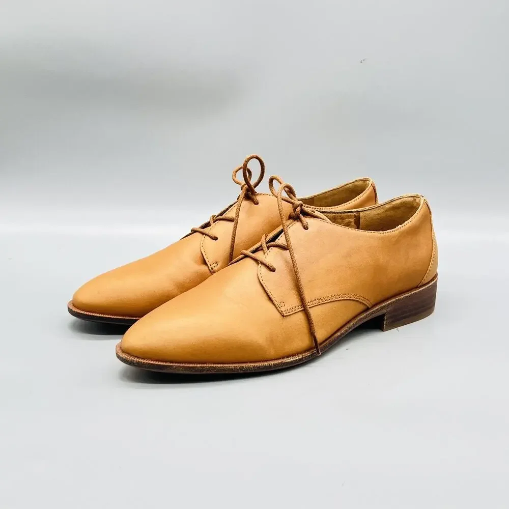 Madewell Shoes Womens 9 Brown Leather Oxford Flats Lace Up Almond Toe Casual